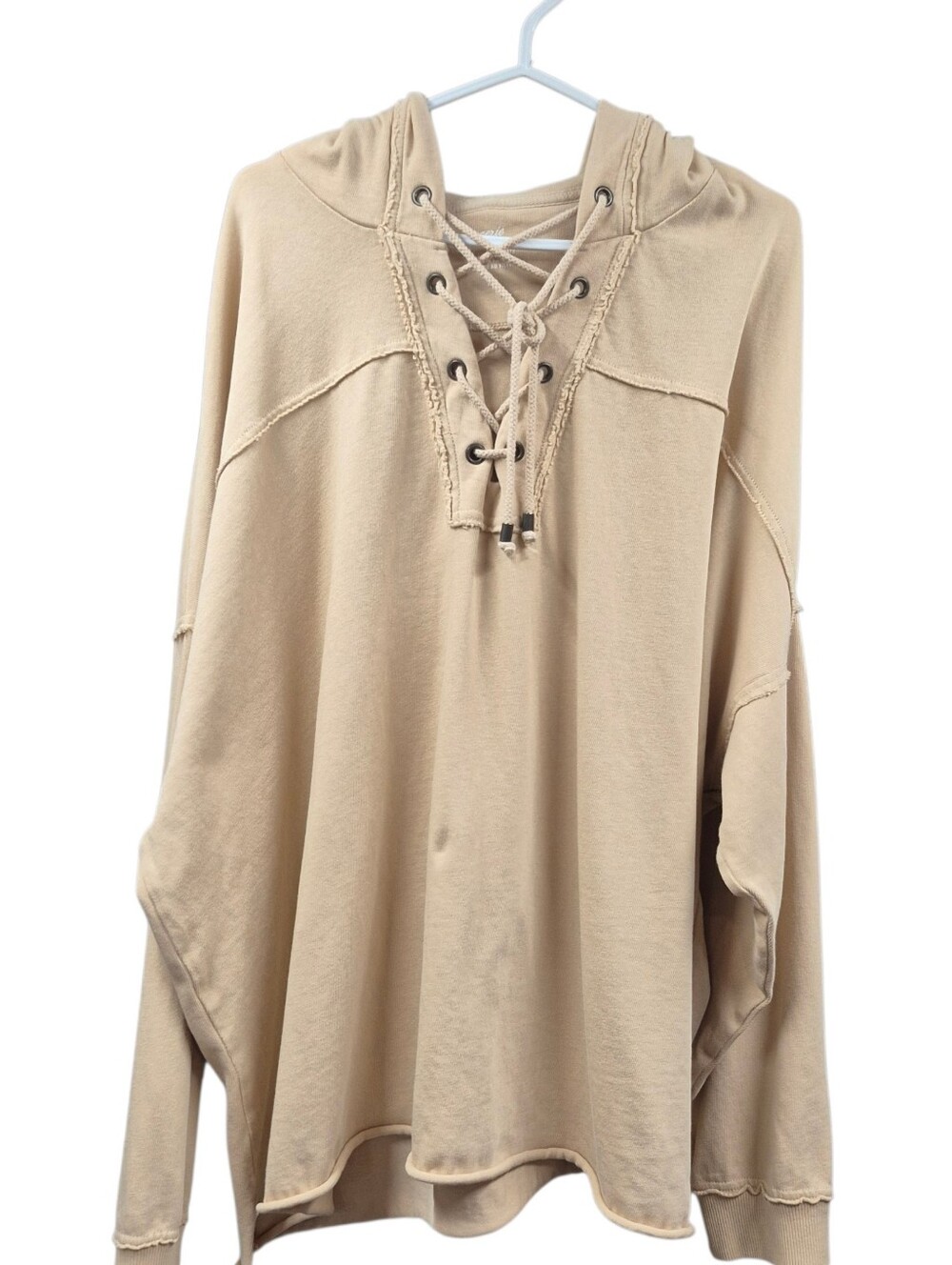 Aerie Pullover Hoodie Women's Size XL Lace Up Raw Edge Cotton Outdoor Athleisure
